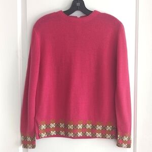 Garland Sheltie Mist Pink Crew Neck Wool Sweater Long Sleeves Decorative Hem S